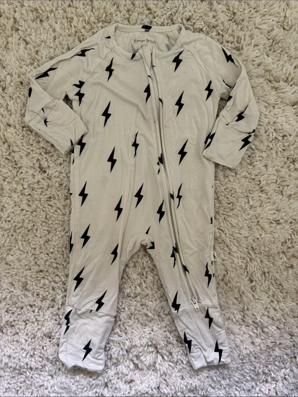 Forever French Kids Beige/white Lightning Bolt One-Piece